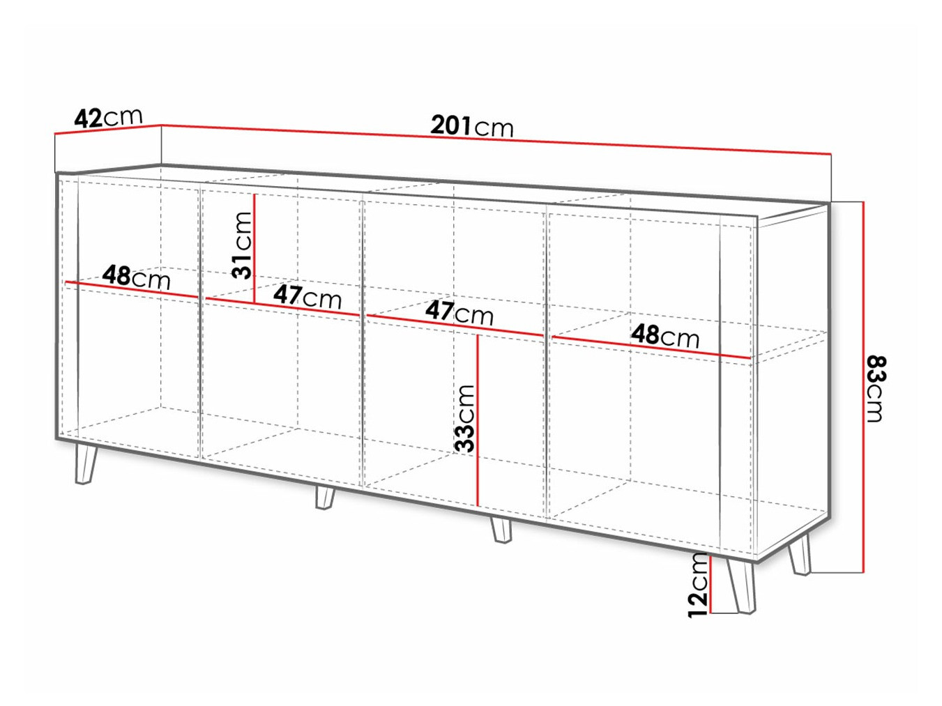 Sideboard Charlotte 183 (Schwarz + Craft eiche)
