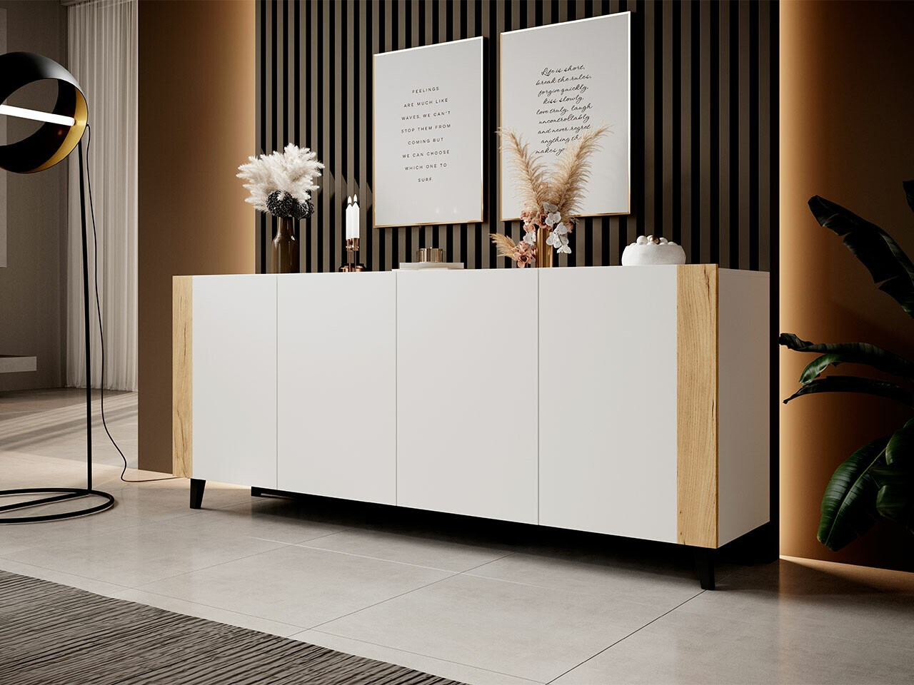 Sideboard Charlotte 183 (Weiss + Craft eiche)