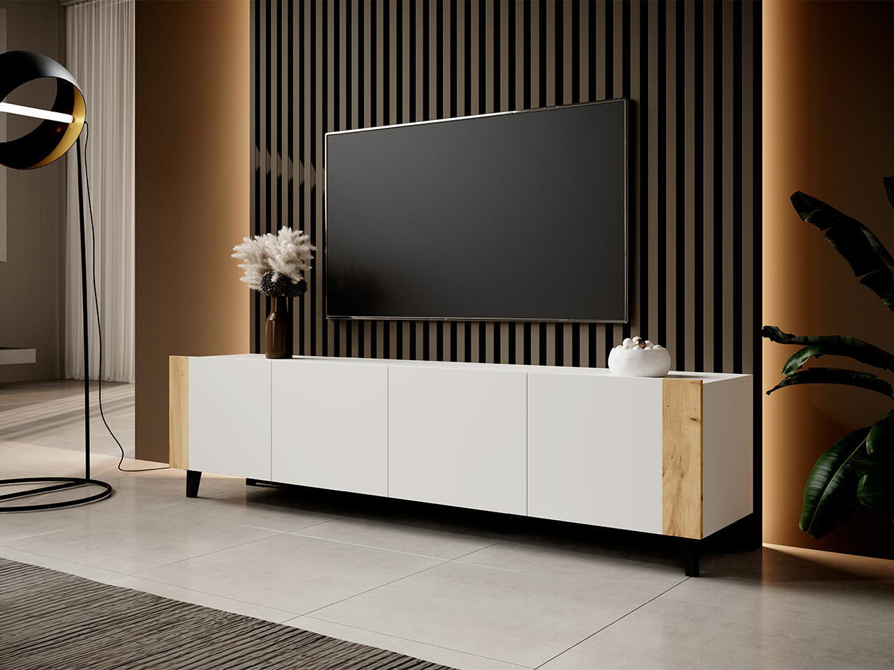 TV-Möbel Charlotte 184 (Weiss + Craft eiche)