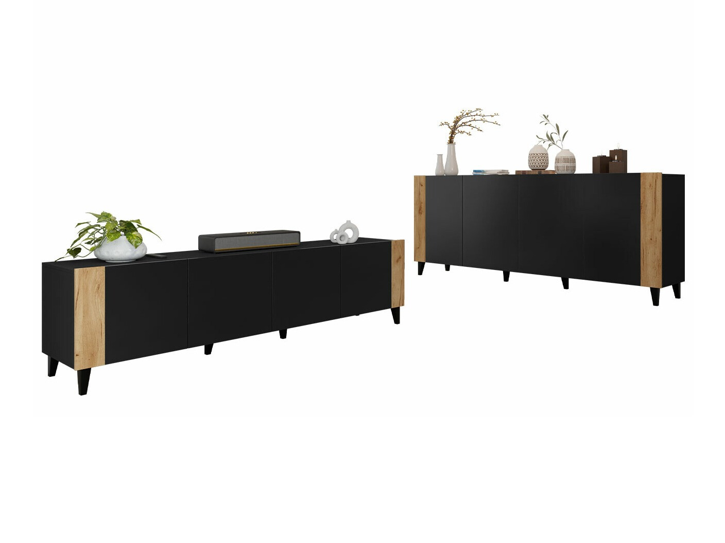 Wohnzimmer-Set Charlotte 185 (Schwarz + Craft eiche)