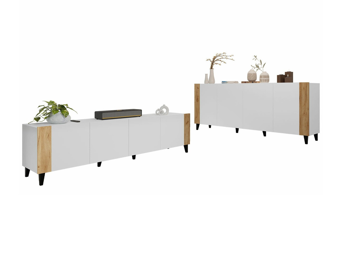 Wohnzimmer-Set Charlotte 185 (Weiss + Craft eiche)