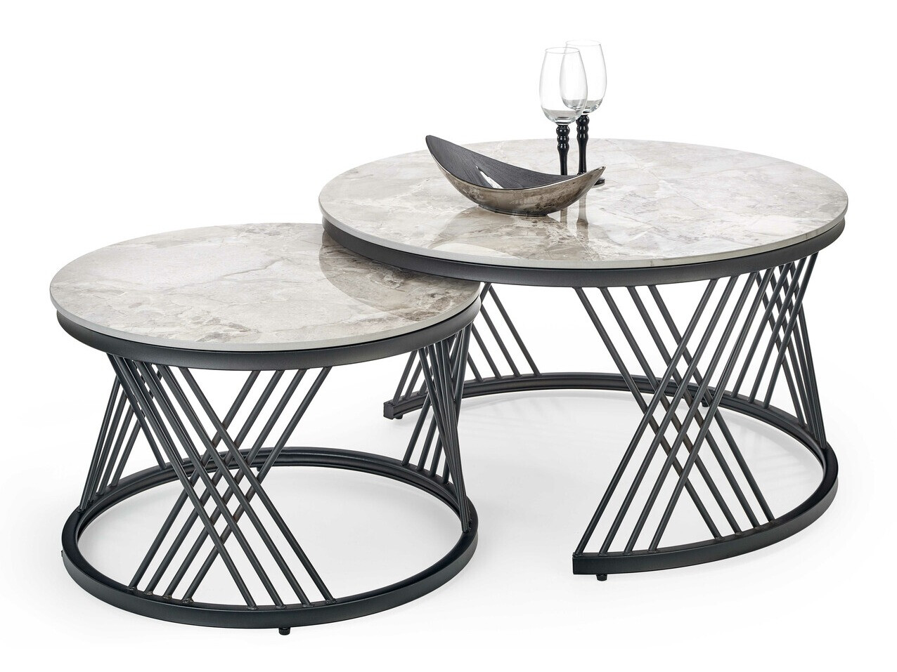 Couchtischset Houston 2011 (Schwarz + Grauer Marmor)
