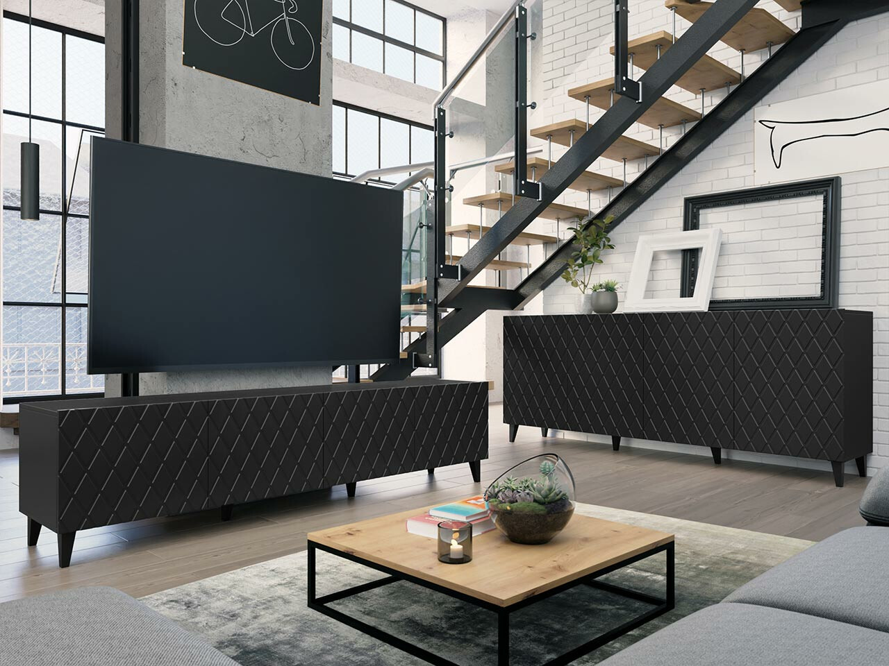 Wohnzimmer-Set Charlotte 188 (Schwarz)