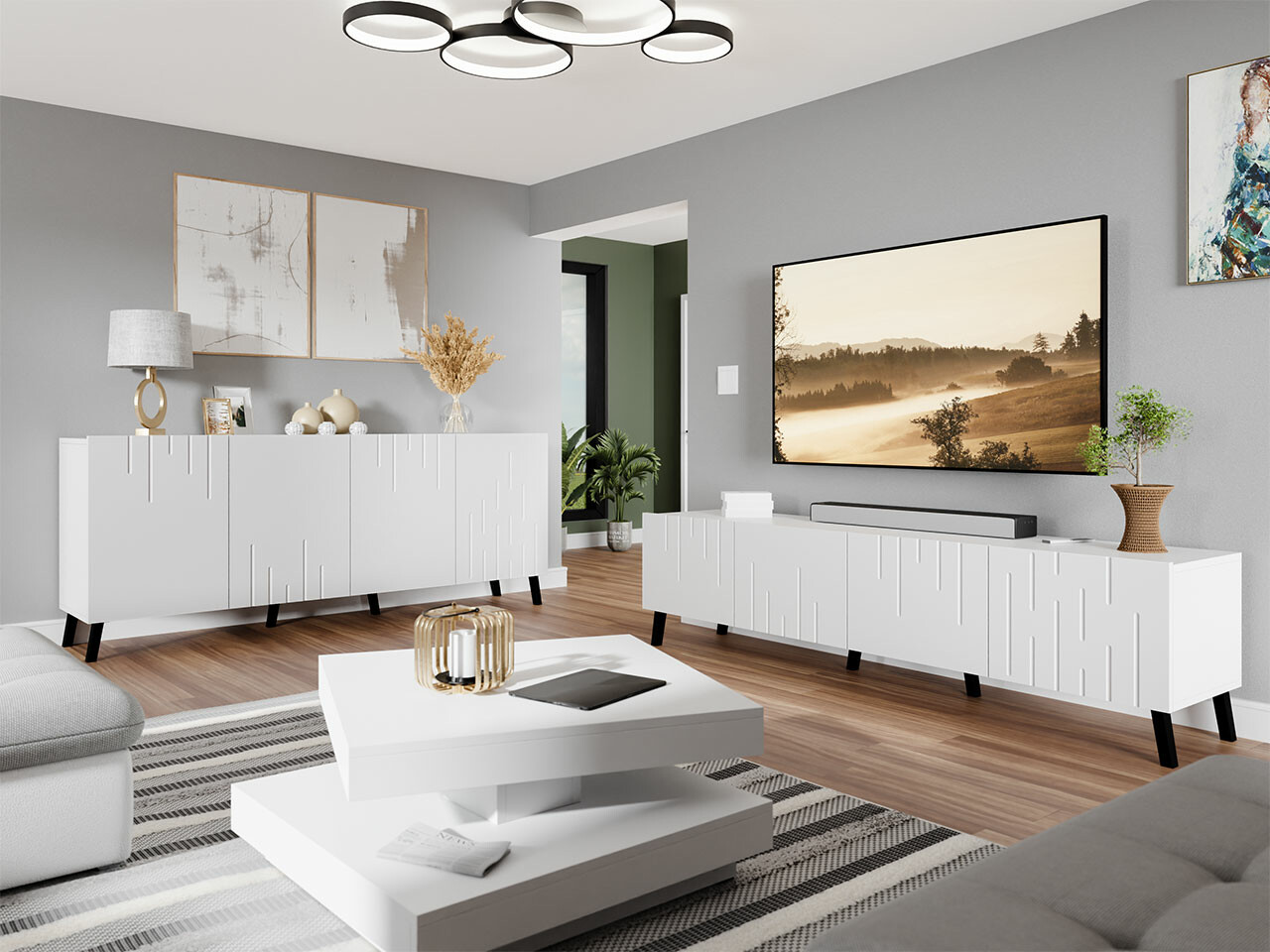 Wohnzimmer-Set Charlotte 212 (Weiss)
