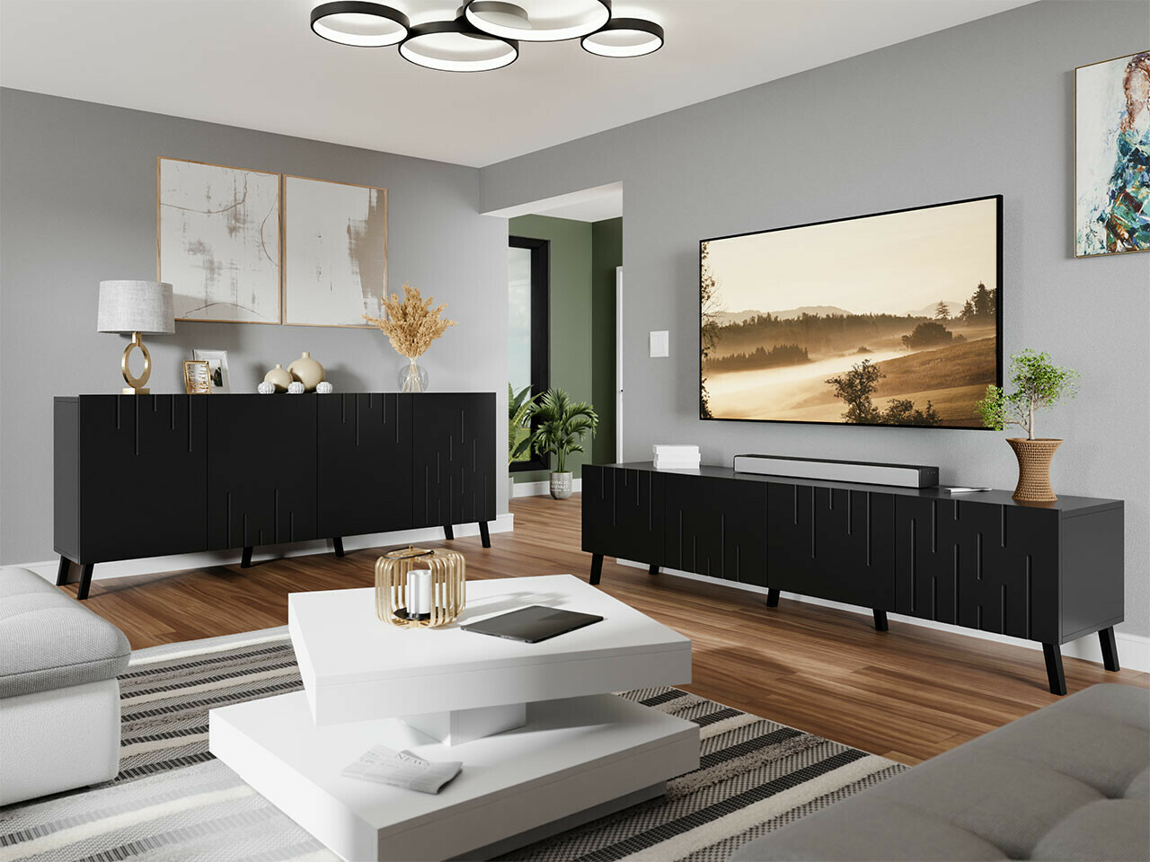 Wohnzimmer-Sets Charlotte 212 (Schwarz)