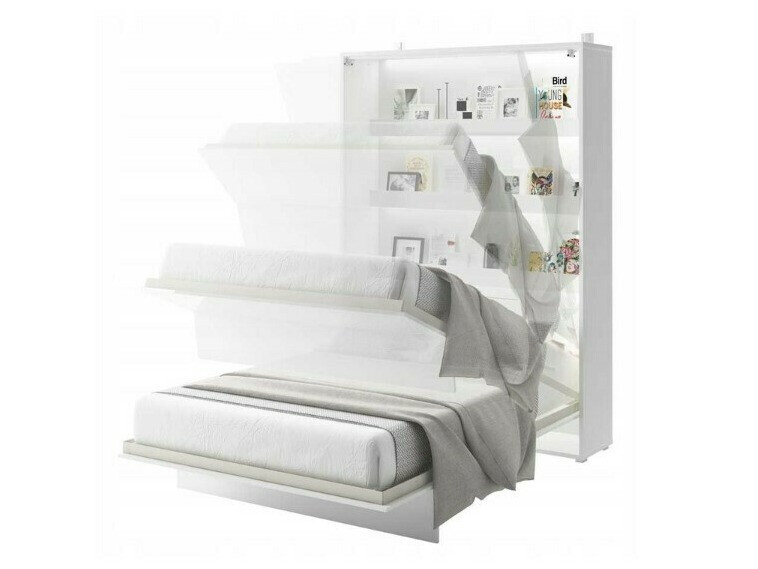 Schrankbett Concept Pro Lenart VII (Weiss glänzend + Grau)