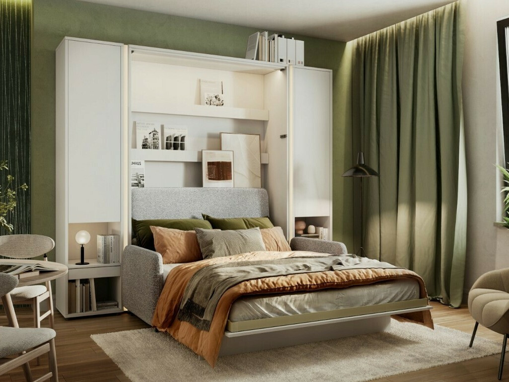 Schrankbett Concept Pro Lenart VII (Weiss glänzend + Grau)