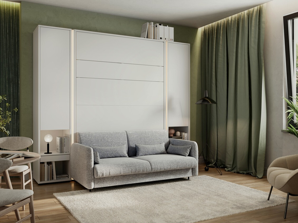 Schrankbett Concept Pro Lenart VII (Weiss + Grau)