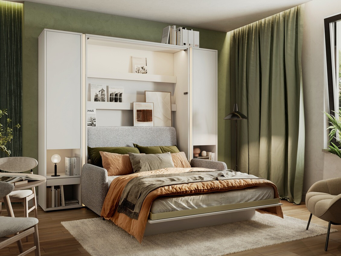 Schrankbett Concept Pro Lenart VII (Weiss + Grau)