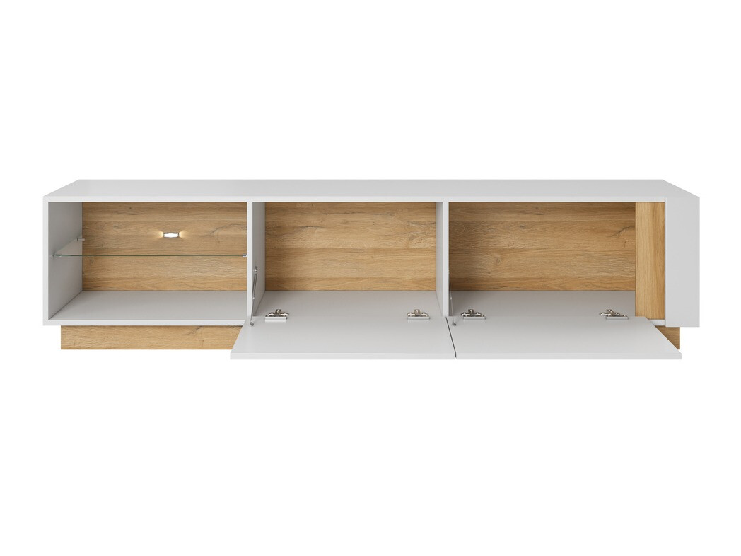 TV-Möbel Novbela 108 (Weiss + Weiss glänzend + Grandson-Eiche)