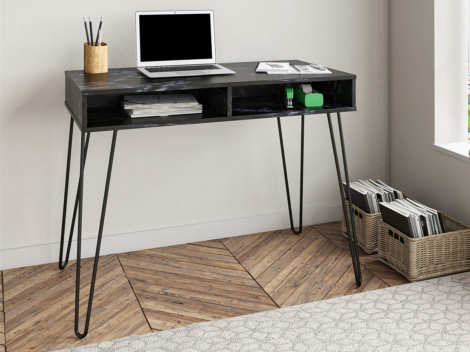 Bürotisch Tulsa 525 (Schwarzer Marmor + Schwarz)