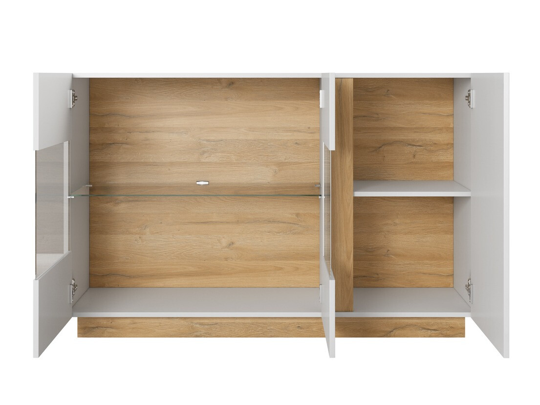 Wohnzimmer-Set Novbela 113 (Weiss + Weiss glänzend + Grandson-Eiche)
