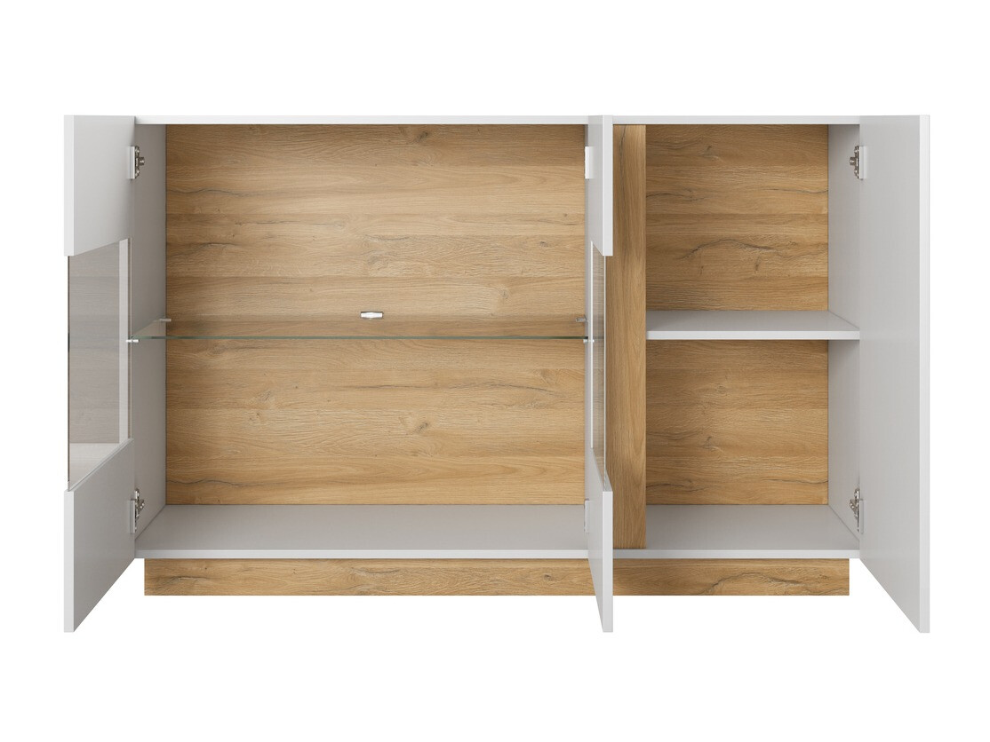 Wohnzimmer-Set Novbela 113 (Weiss + Weiss glänzend + Grandson-Eiche)