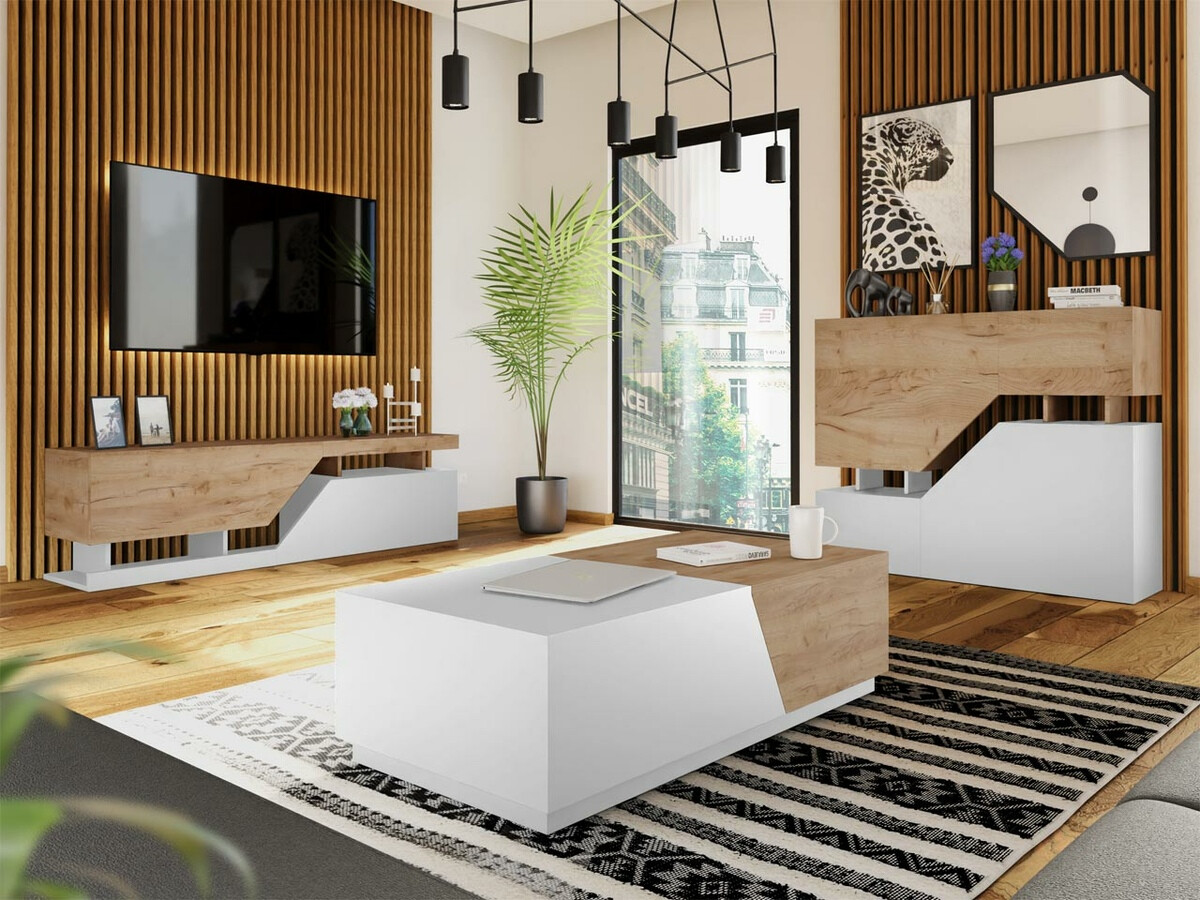 Couchtisch Comfivo Daldune (Weiss + Wotan Eiche)