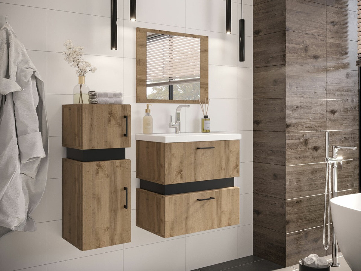 Badezimmer-Set Hartford C103 (Wotan eichenholzoptik + Schwarz)