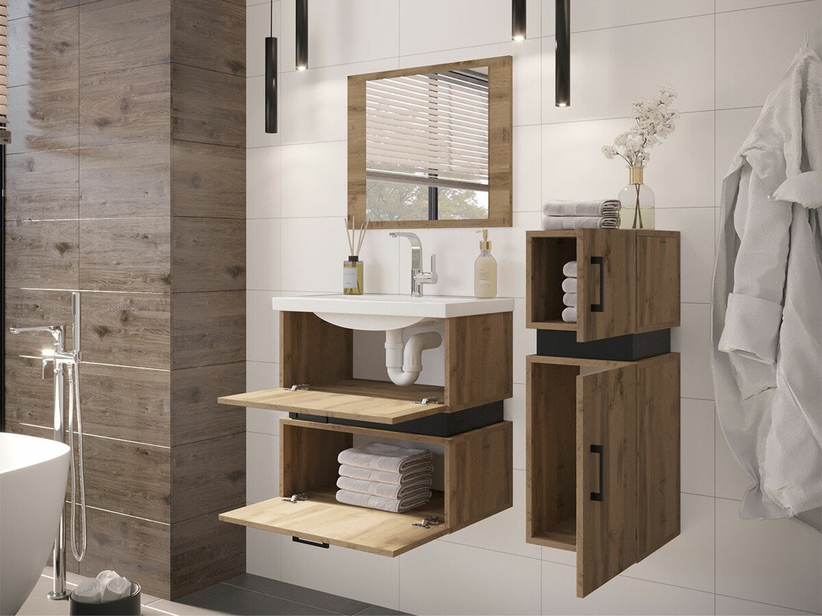 Badezimmer-Set Hartford C103 (Wotan eichenholzoptik + Schwarz)