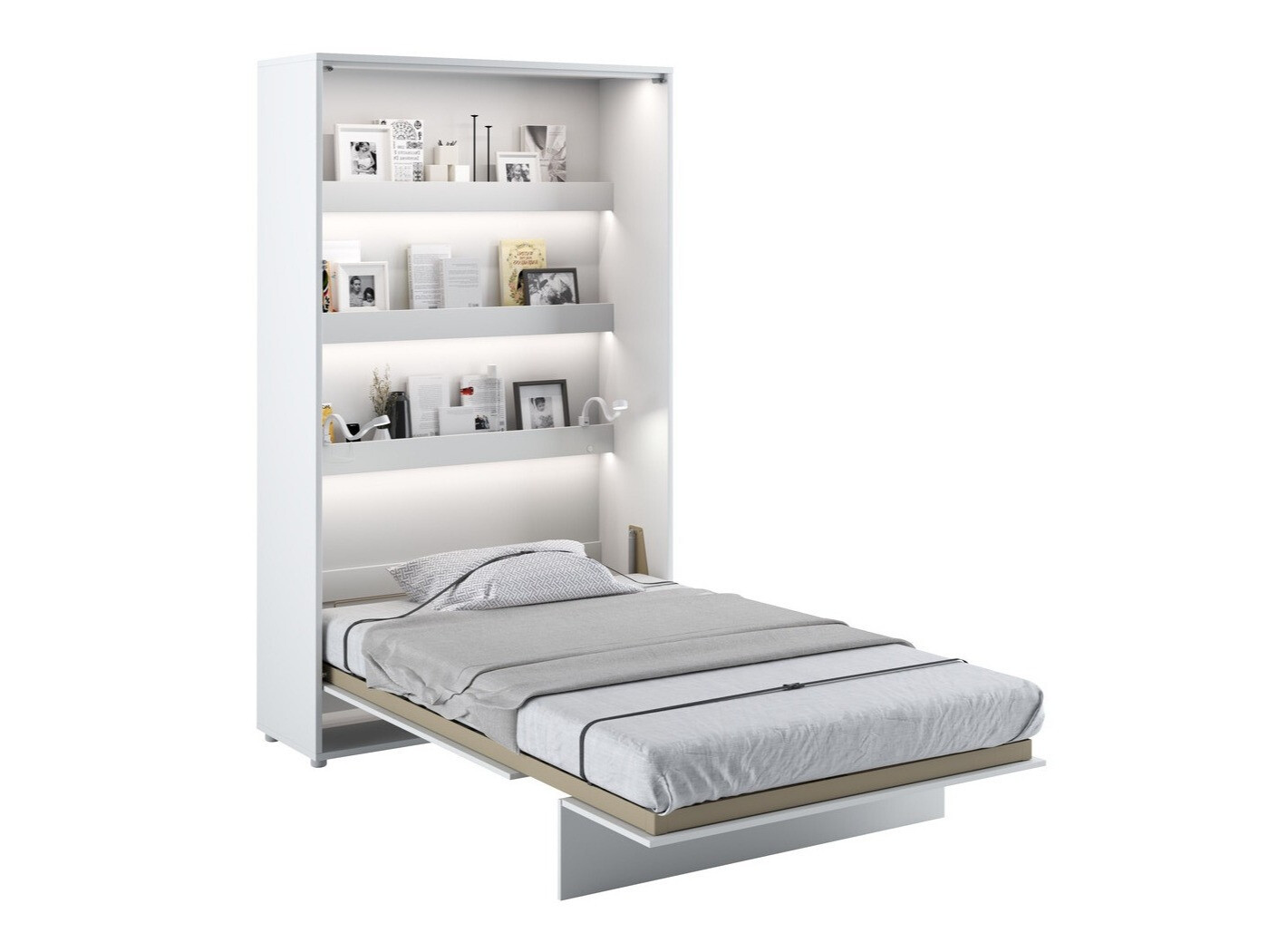 Schrankbett Concept Pro Lenart (Weiss + Weiss glänzend)