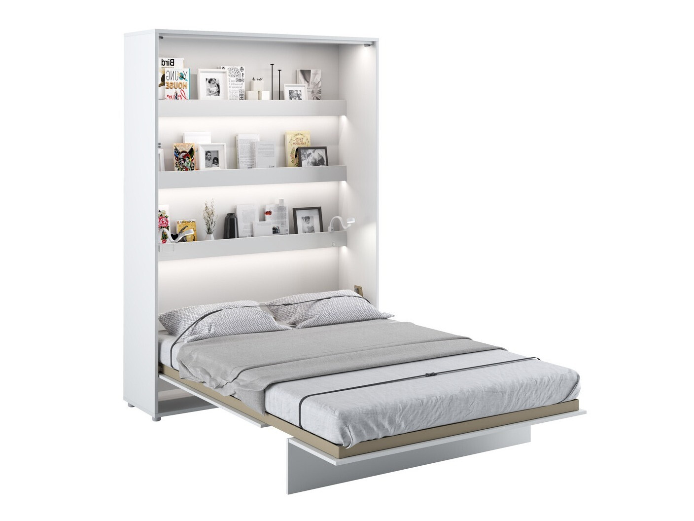 Schrankbett Concept Pro Lenart (Weiss + Weiss glänzend)