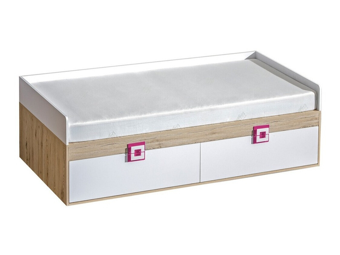 Bett Balvire 113 (Eiche hell + Weiss + Rosa)