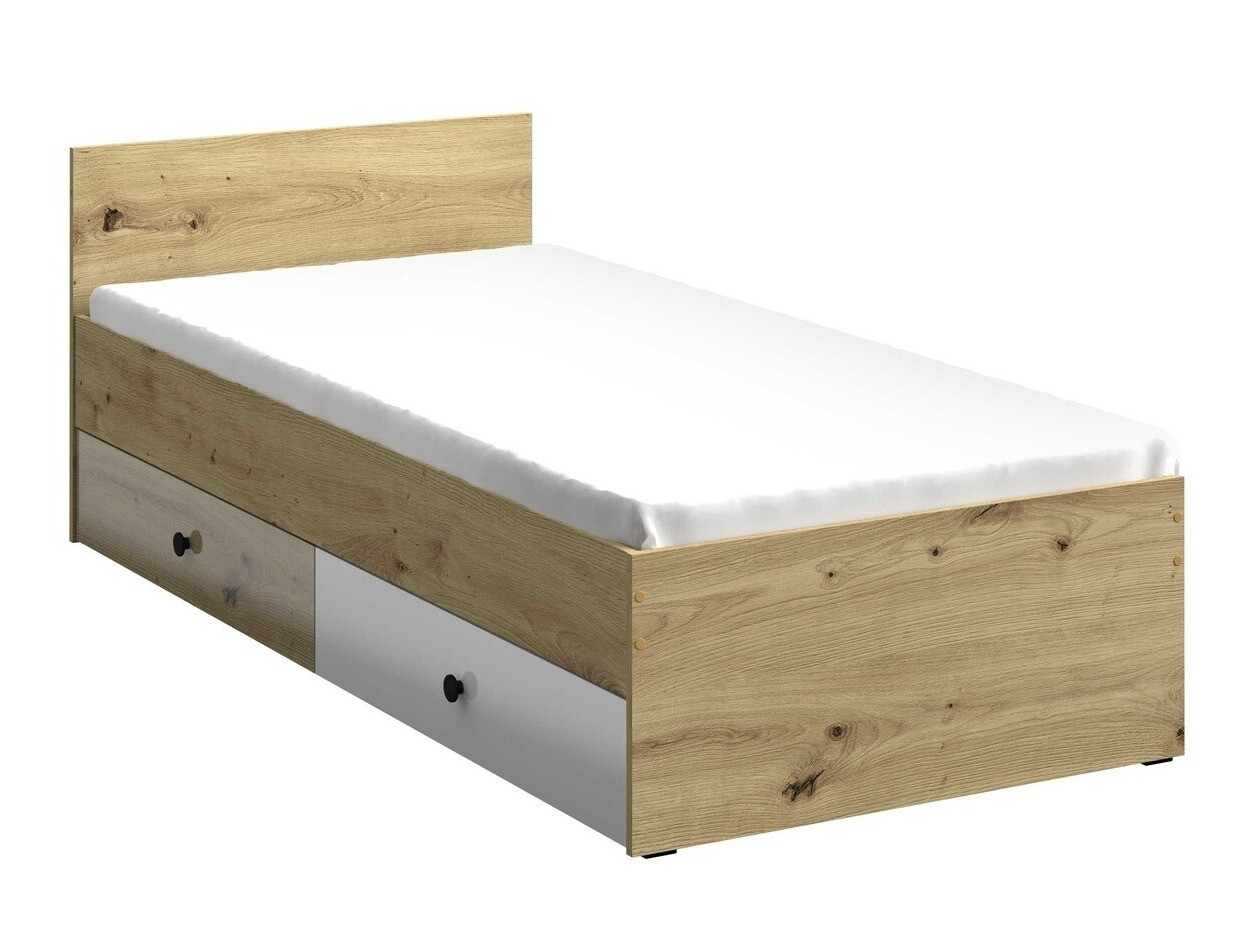 Bett Mirelbu 112 (Artisan-Eiche + Weiss glänzend + Schwarz)