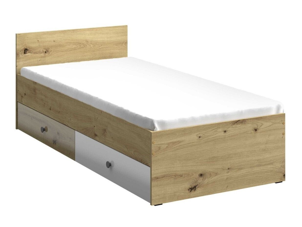 Bett Mirelbu 112 (Artisan Eichenholzoptik + Weiss glänzend + Grau)