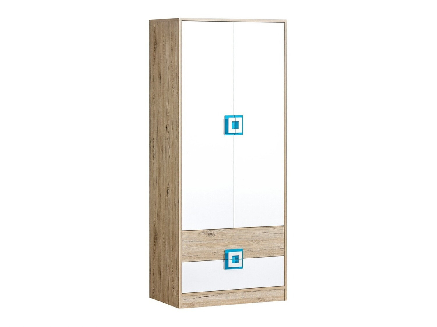 Kleiderschrank Balvire 102 (Eiche hell + Weiss + Türkis)