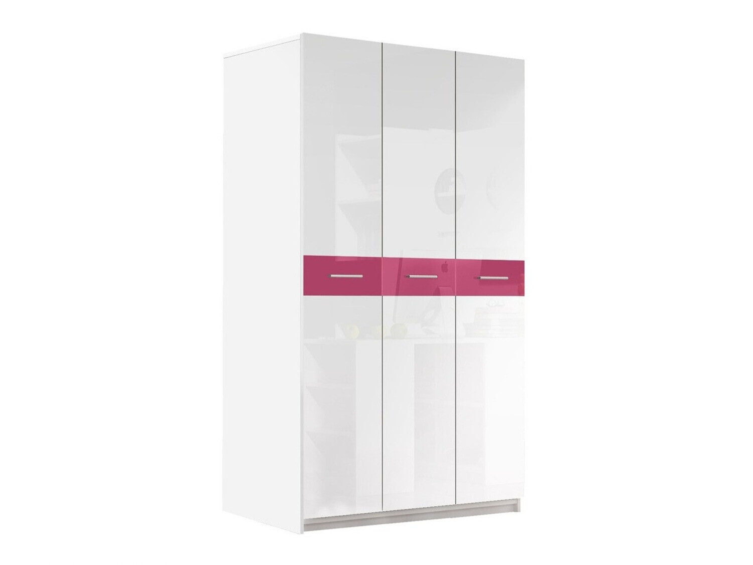 Kleiderschrank Campus (Weiss + Weiss glänzend + Rosa glänzend)