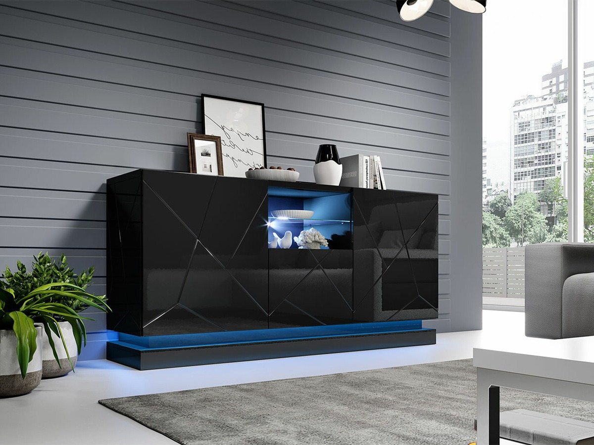 Sideboard Linar (Schwarz + Schwarz glänzend)
