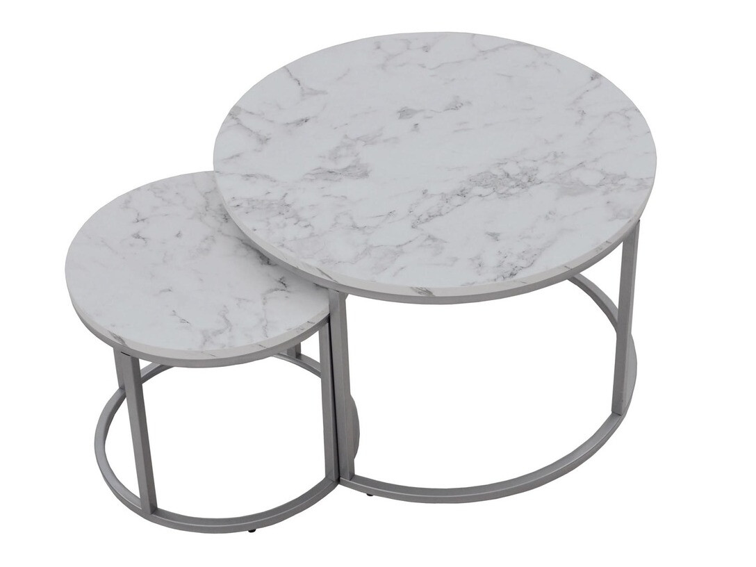 Couchtischset Houston 2213 (Weisser Marmor + Silber)