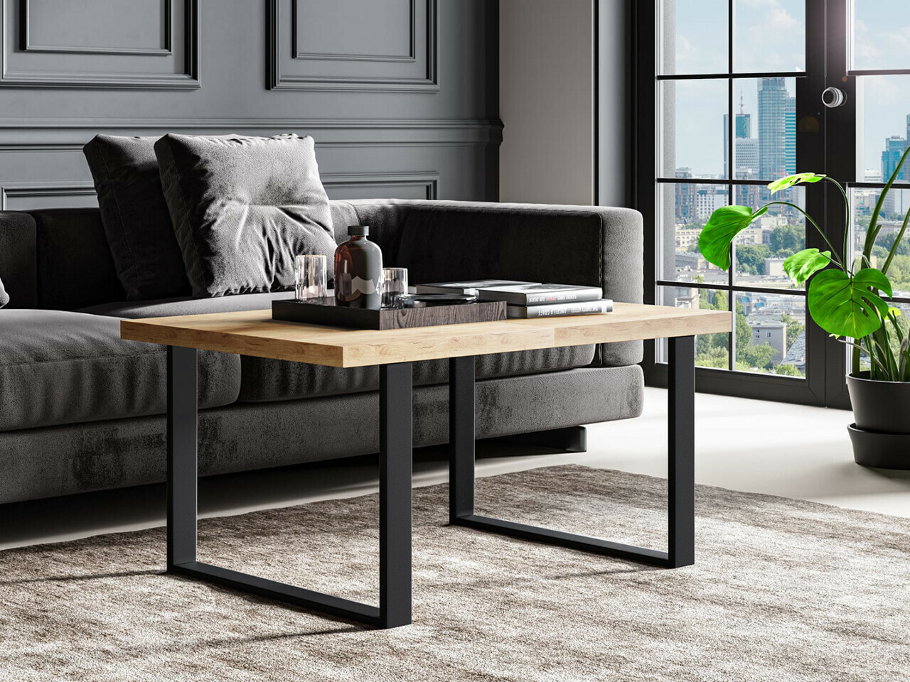 Couchtisch Oswego 100 (Schwarz + Craft eichenholzoptik)