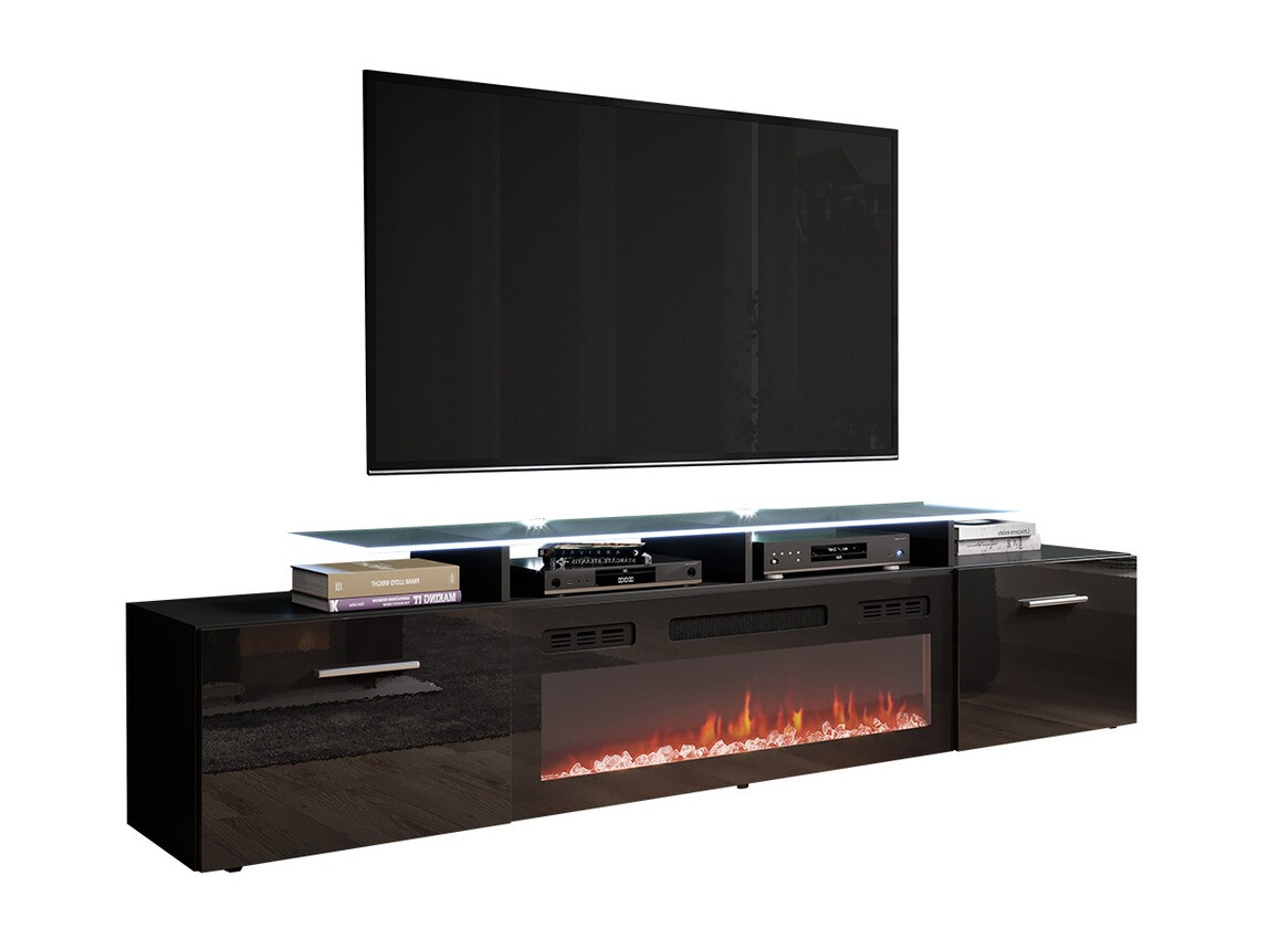 TV-Möbel Charlotte 155 (Schwarz + Schwarz glänzend)