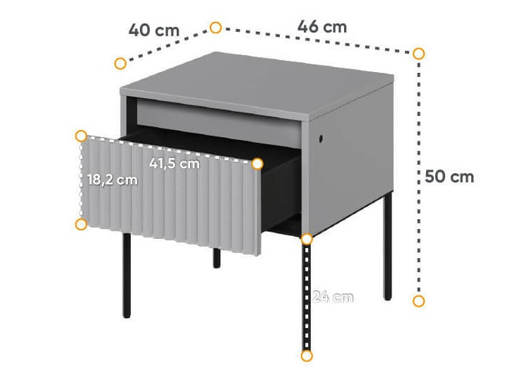 Nachttisch Fernolu 111 (Grau + Schwarz)