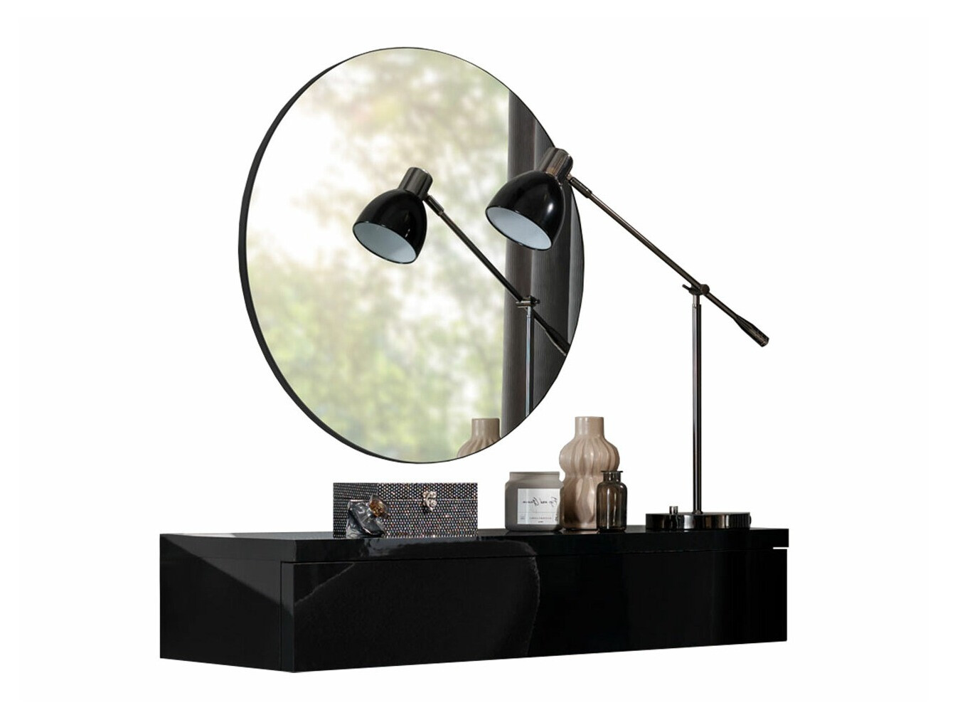 Schminktisch Delpher I (Schwarz + Schwarz glänzend)