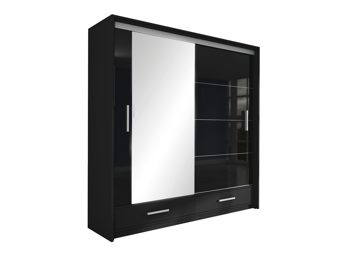Kleiderschrank Honolulu 162 (Schwarz glänzend + Schwarz)