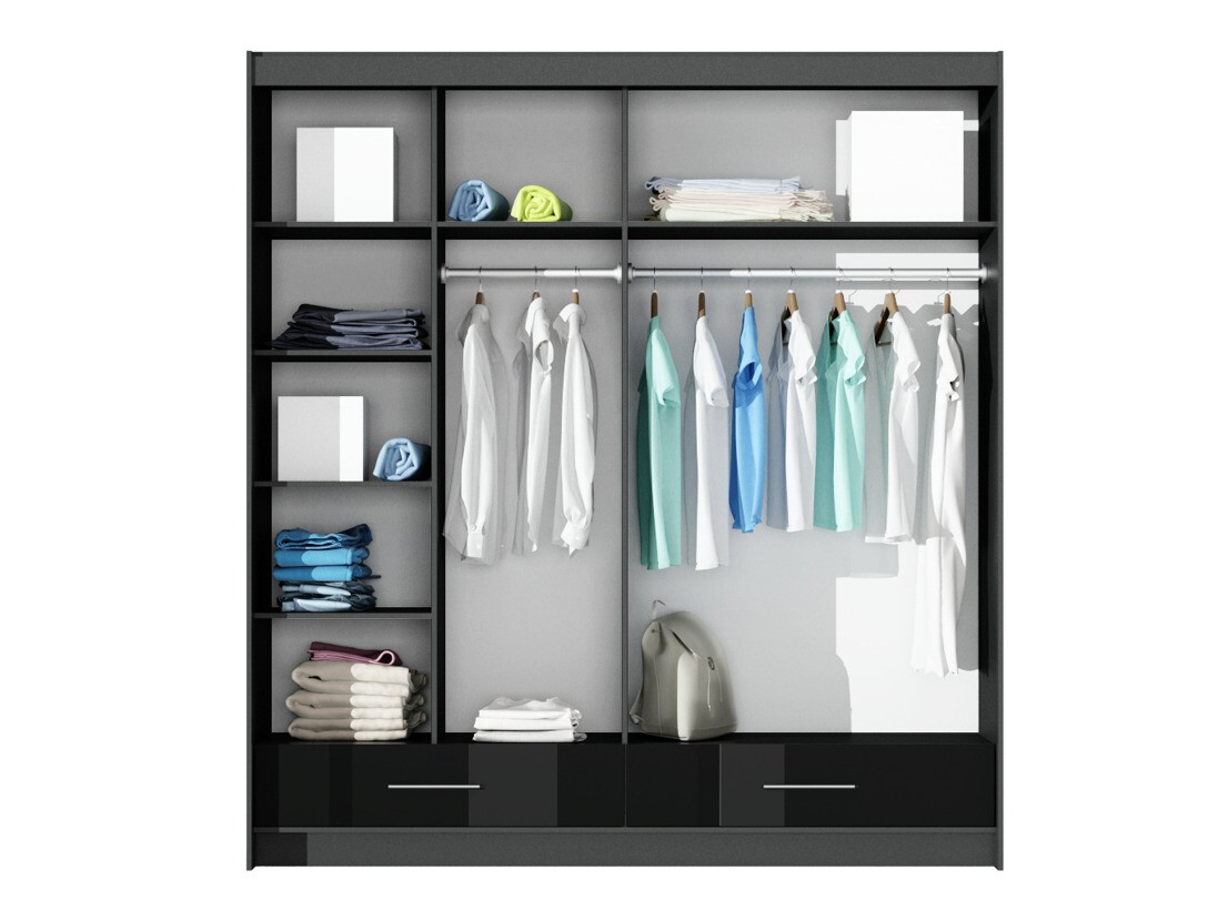 Kleiderschrank Honolulu 162 (Schwarz glänzend + Schwarz)
