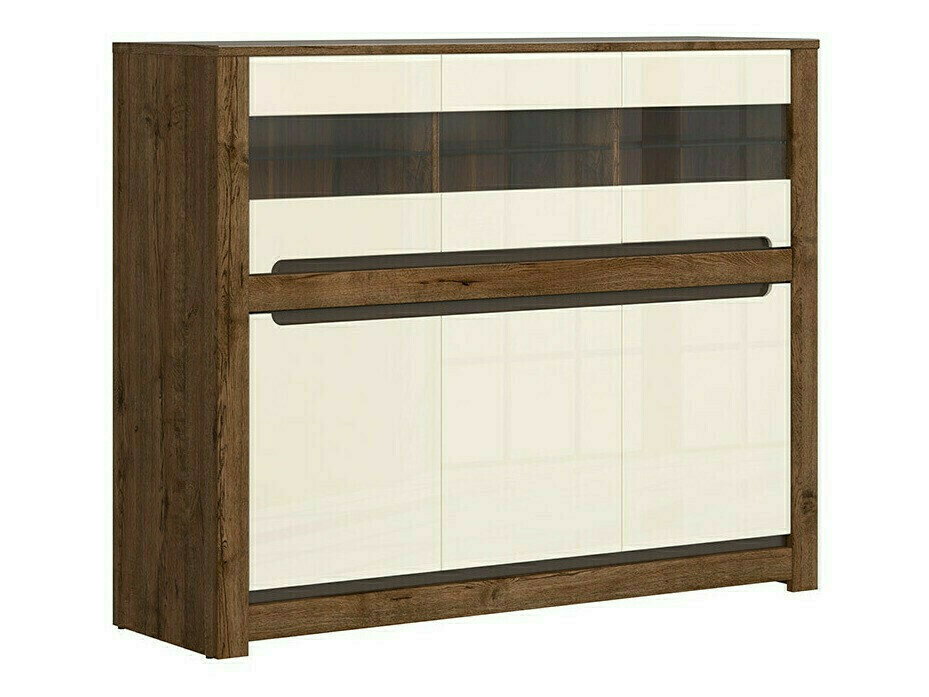Sideboard Ophevaru 102 (Cremefarben glänzend + April eiche)