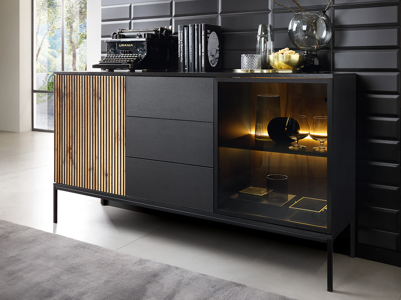 Kommoden Soferi 108 (Schwarz + Wotan Eiche)