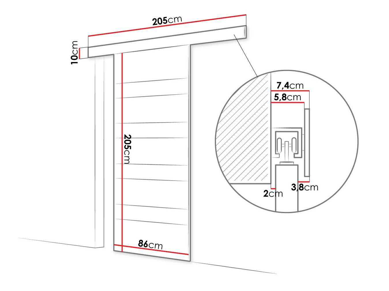 Schwebetür Closico Materia V (Weiss + Schwarz)