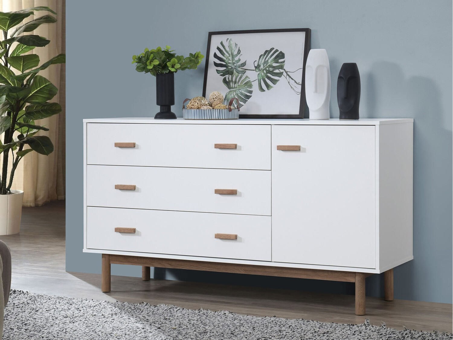 Kommode Nolcalu 100 (Weiss + Eiche)