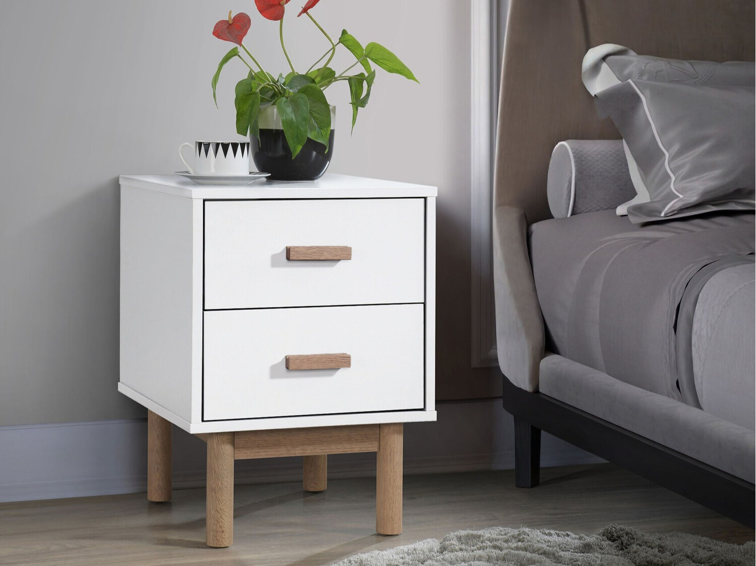 Nachttisch Nolcalu 102 (Weiss + Eichenholzoptik)