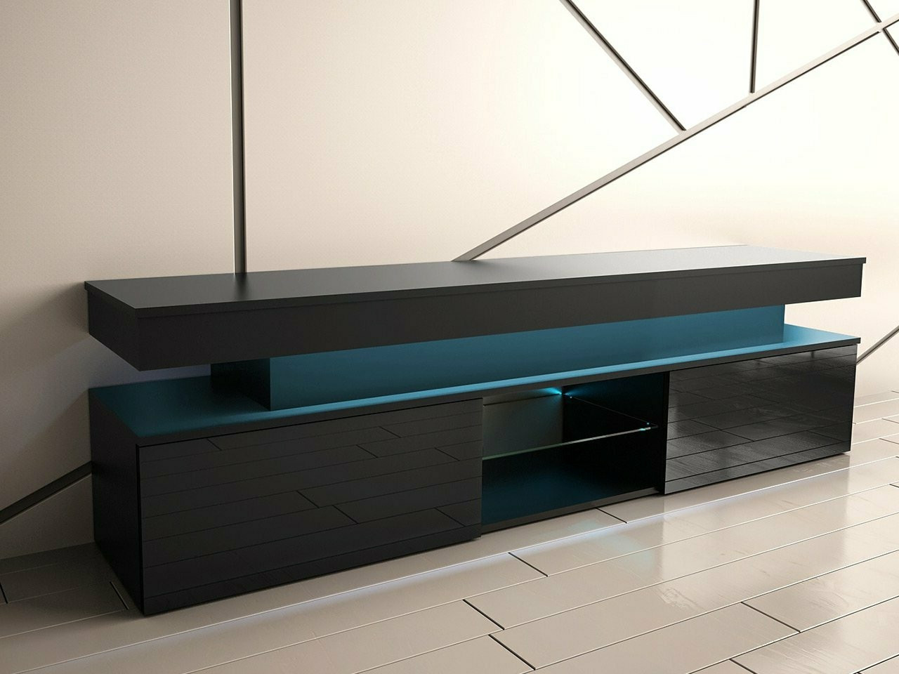 TV-Möbel Monfero 103 (Schwarz + Schwarz glänzend)