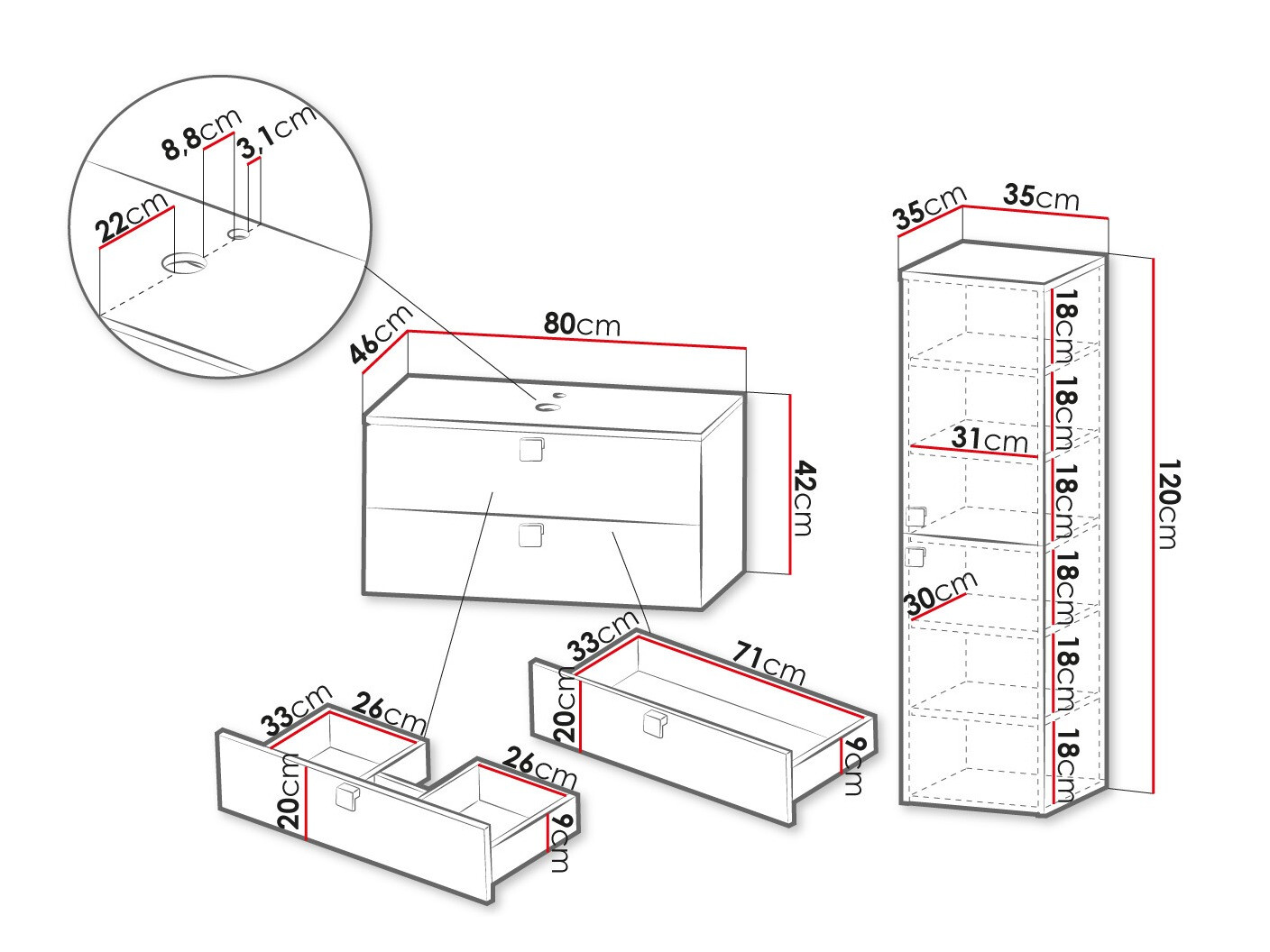 Badezimmer-Set Panium (Weiss)