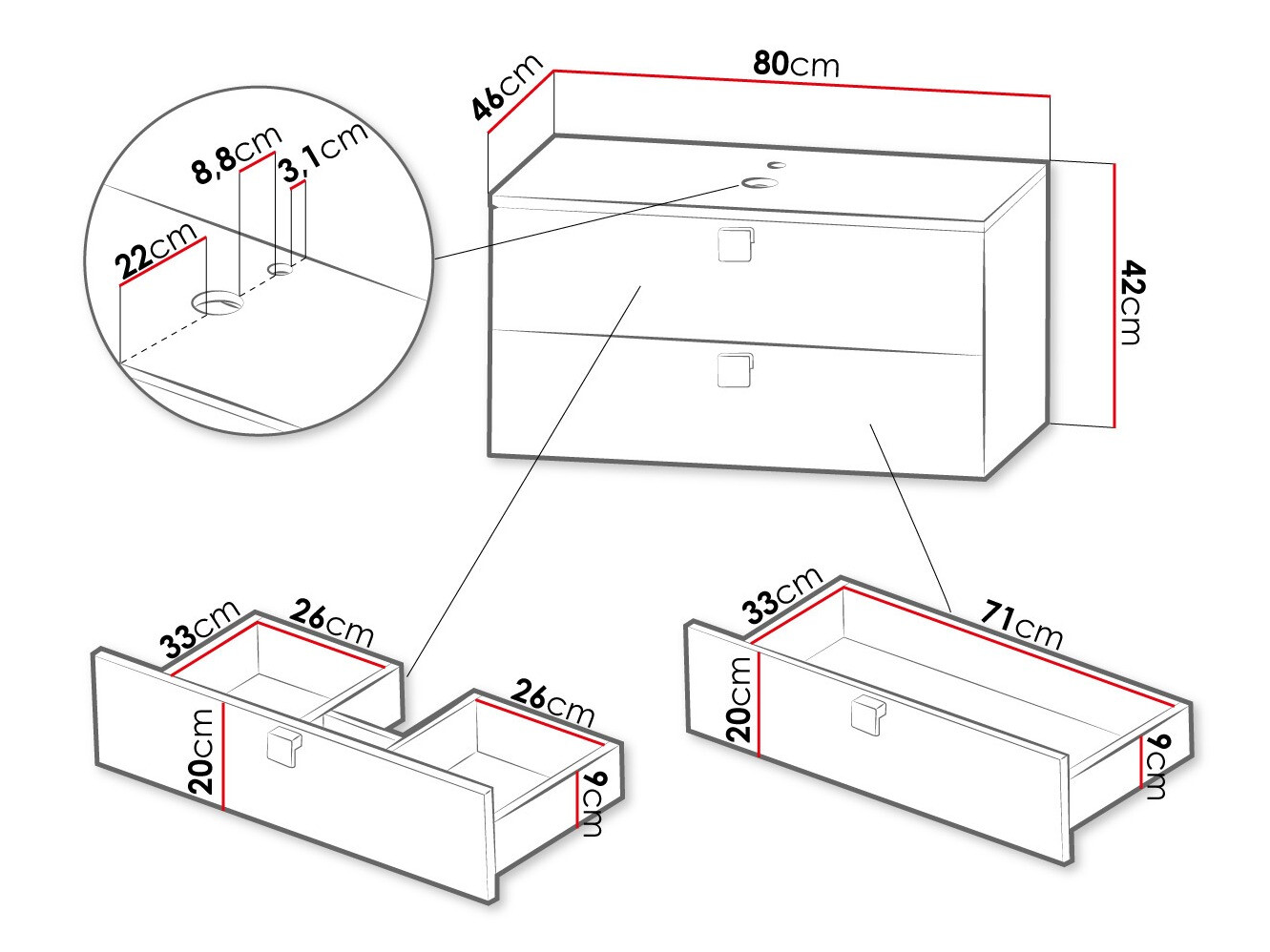 Hängeschrank für Waschbecken Panium (Weiss)