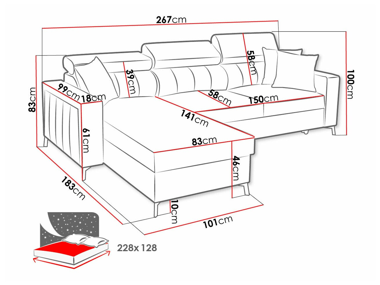 Ecksofa Sarasota 150 (Mono 234 + Botanical 36)
