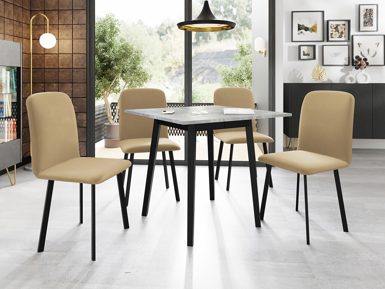 Essgruppe Edmond 116 (Grauer Marmor + Schwarz)