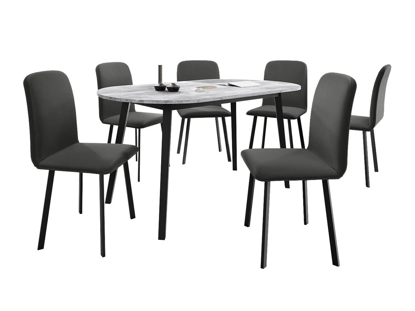 Essgruppe Edmond 121 (Grauer Marmor + Schwarz)