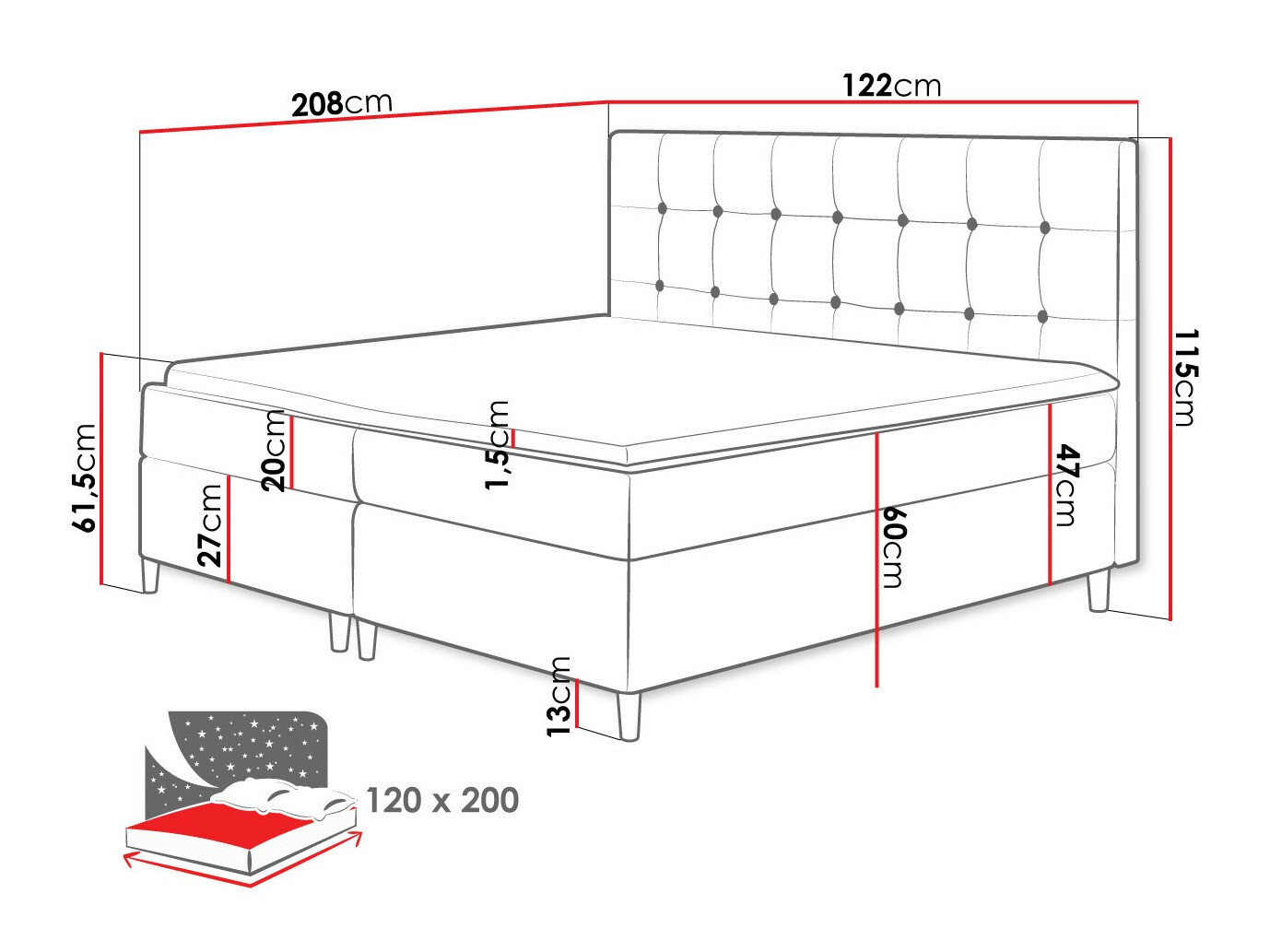 Boxspringbett Baltimore 130 (Magic Velvet 2257)