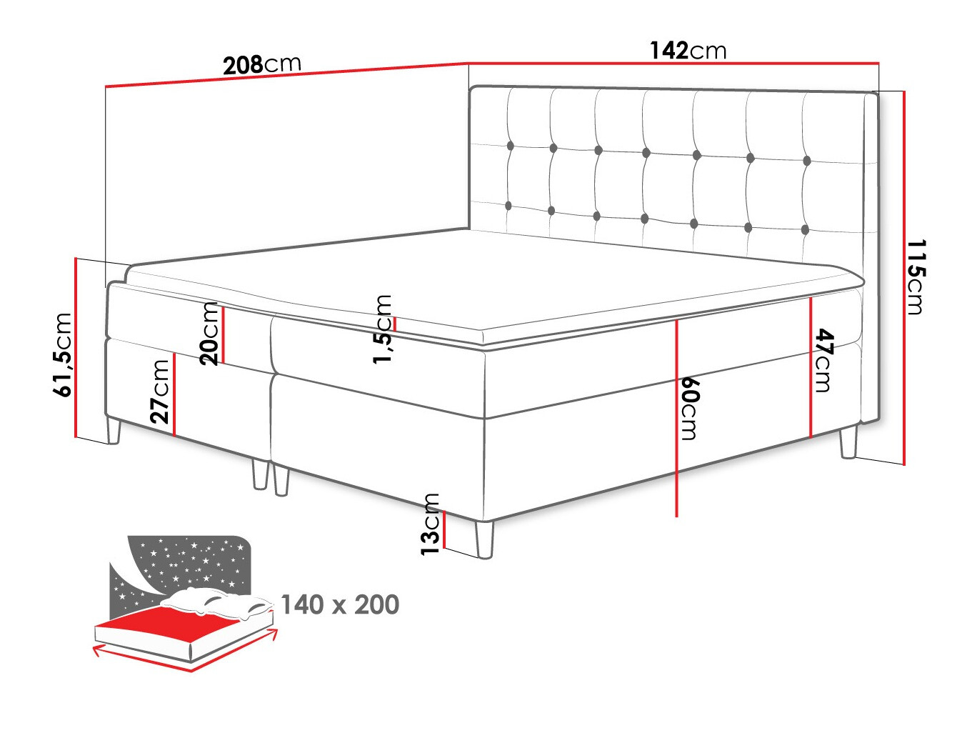 Boxspringbett Caseus (Magic Velvet 2215)