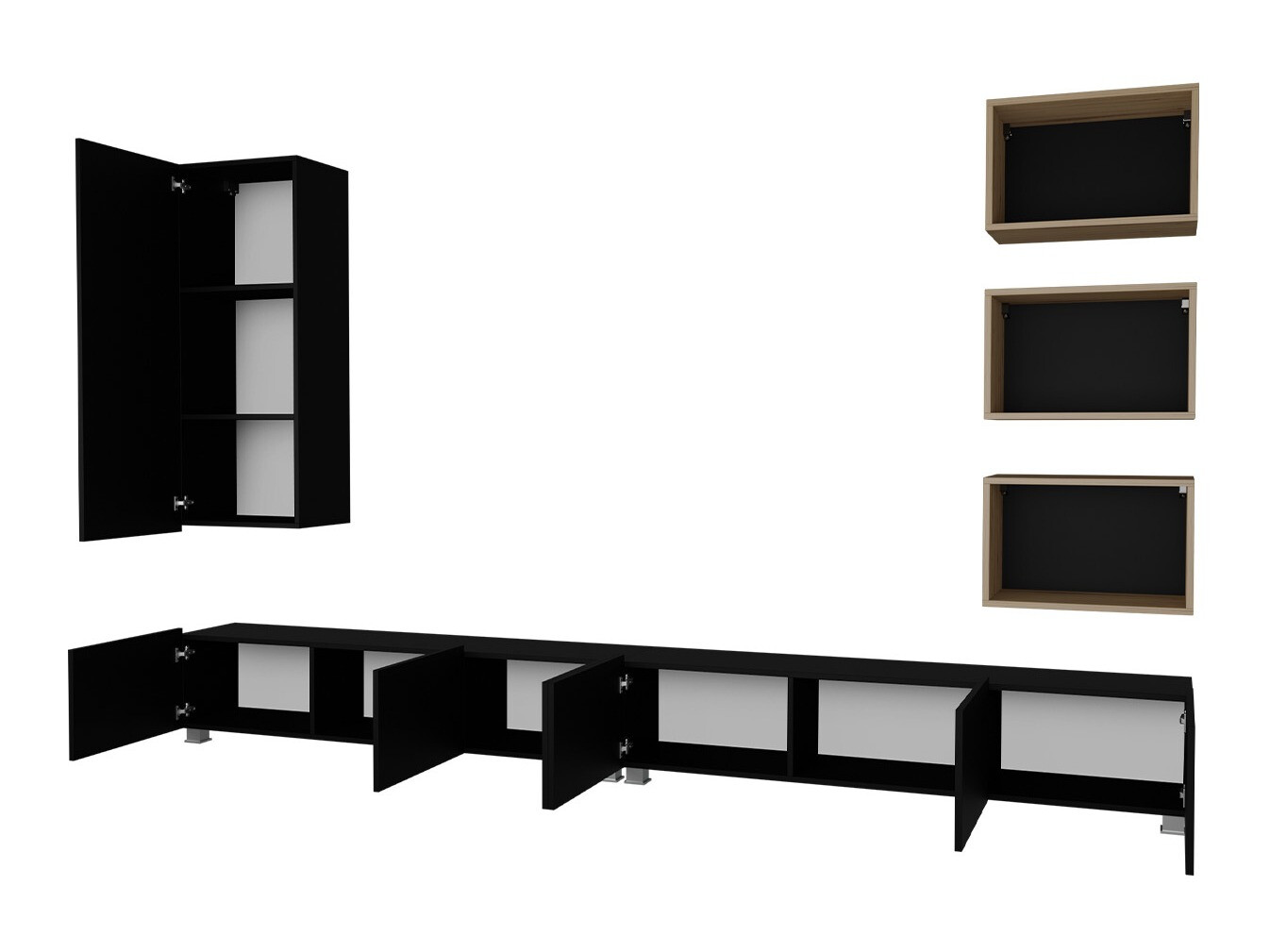 Wohnzimmer-Sets Tivdalu 156 (Schwarz + Schwarz glänzend + Artisan Eichenholzoptik)