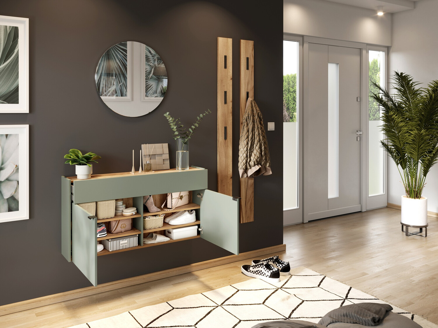 Flurgarnitur Cirsale 106 (Staubiges Grün + Navarra eichenholzoptik)